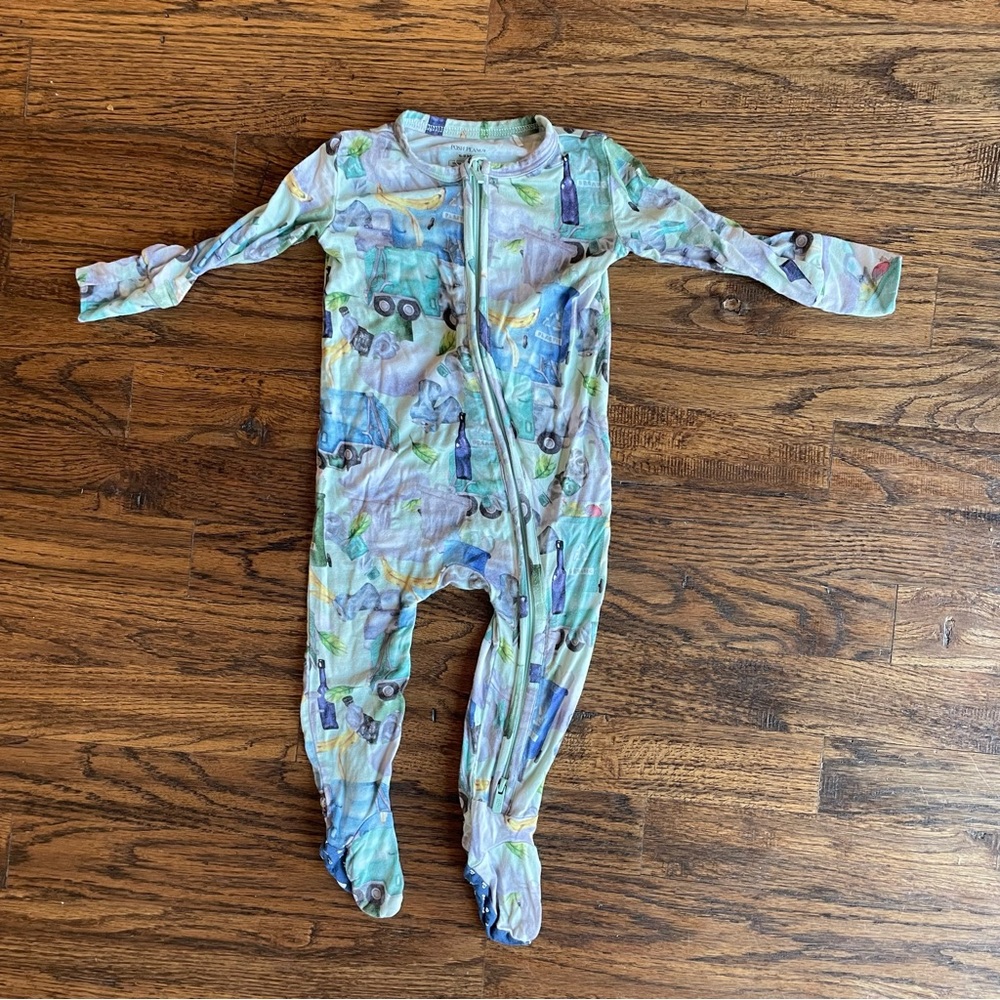 Posh peanut trash truck zip bamboo footies